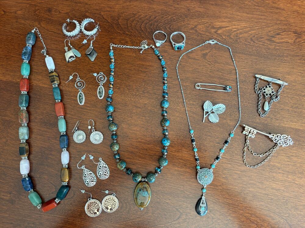 Mixed Costume Jewelry Lot Necklaces Earrings Rings Brooches Pins Boho Vintage